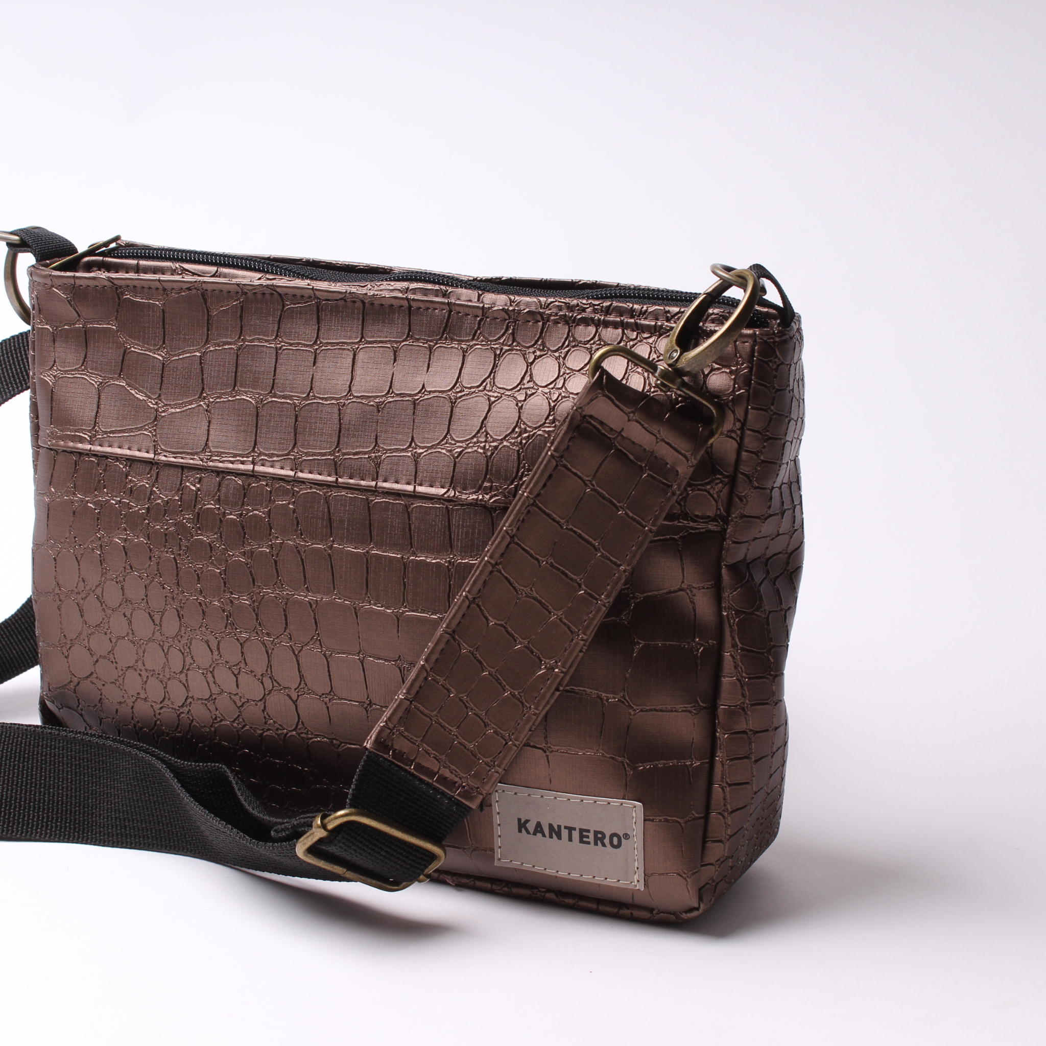 תיק צד SLIDE -ברונזה קרוקו