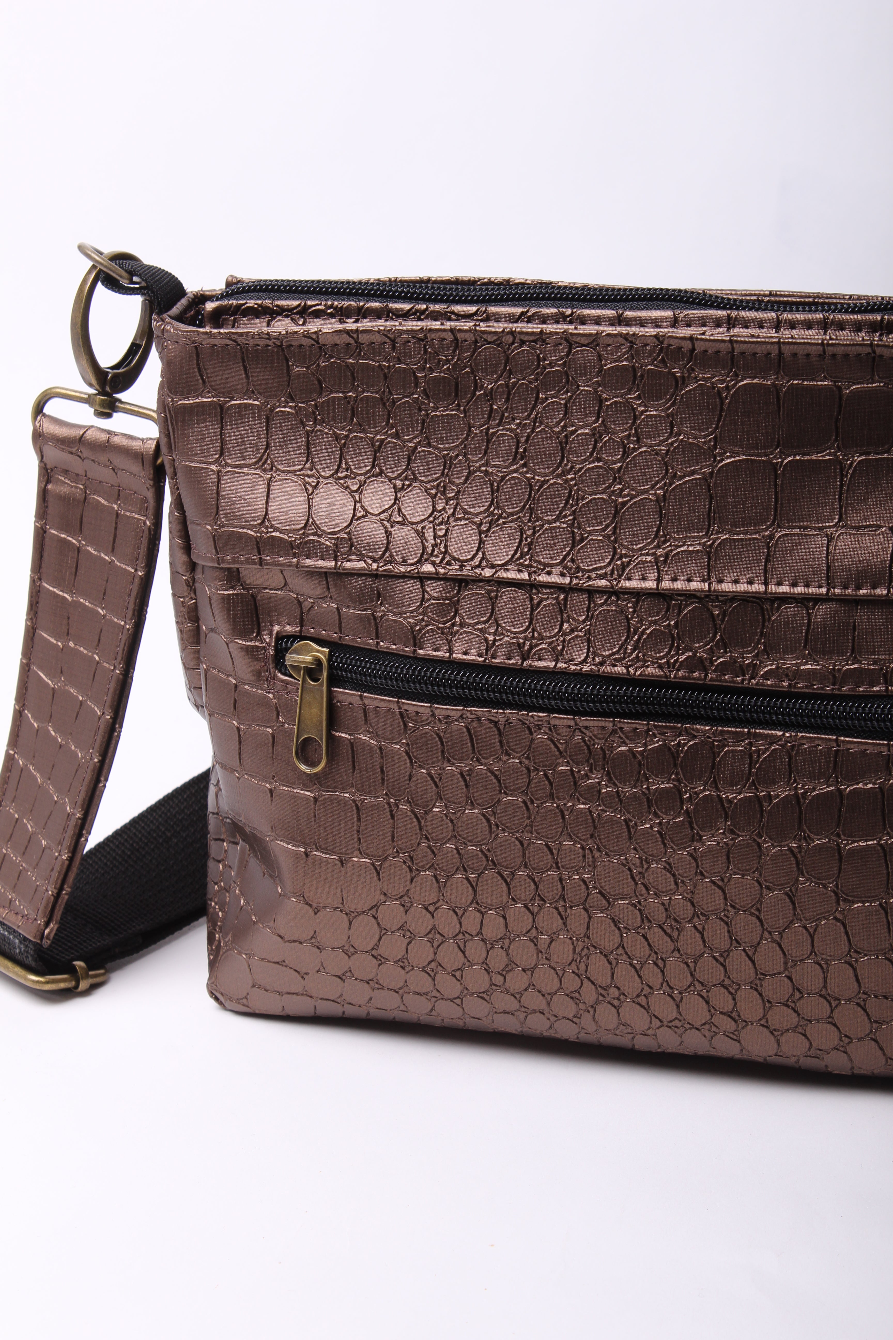 תיק צד SLIDE -ברונזה קרוקו