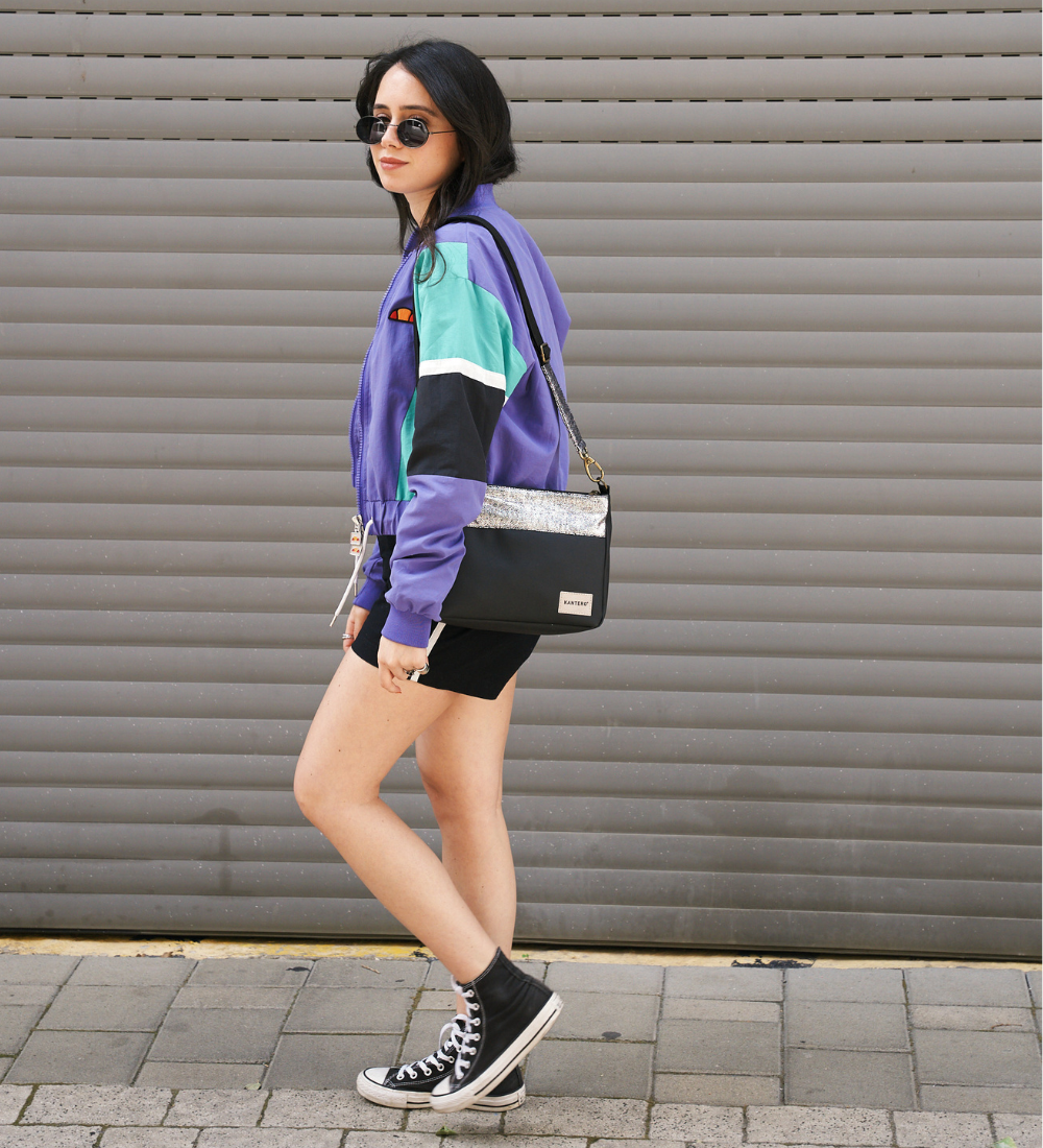 תיק צד SLIDE -נצנצים כסוף כהה ושחור