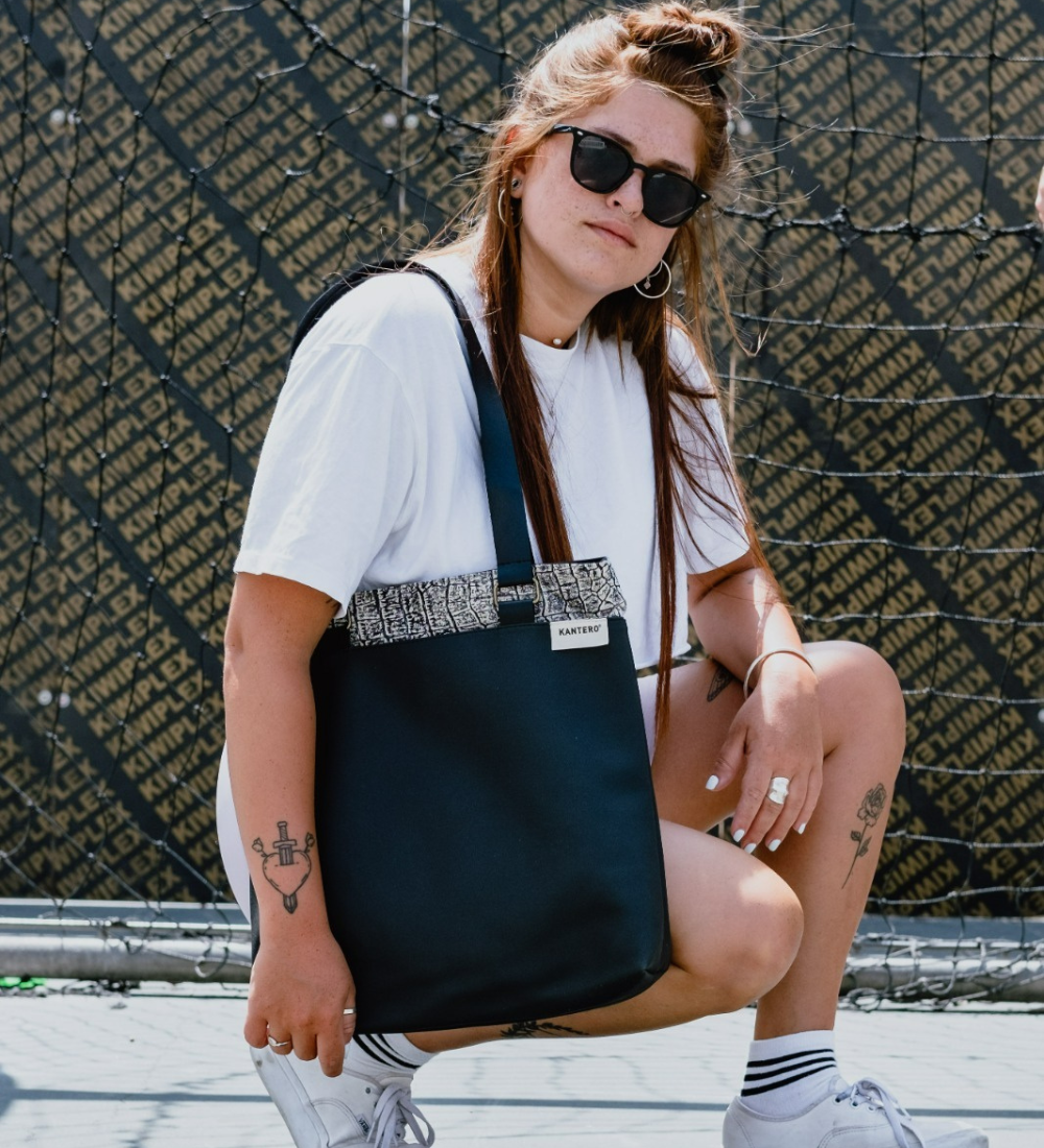 תיק כתף הדפס תנין ושחור