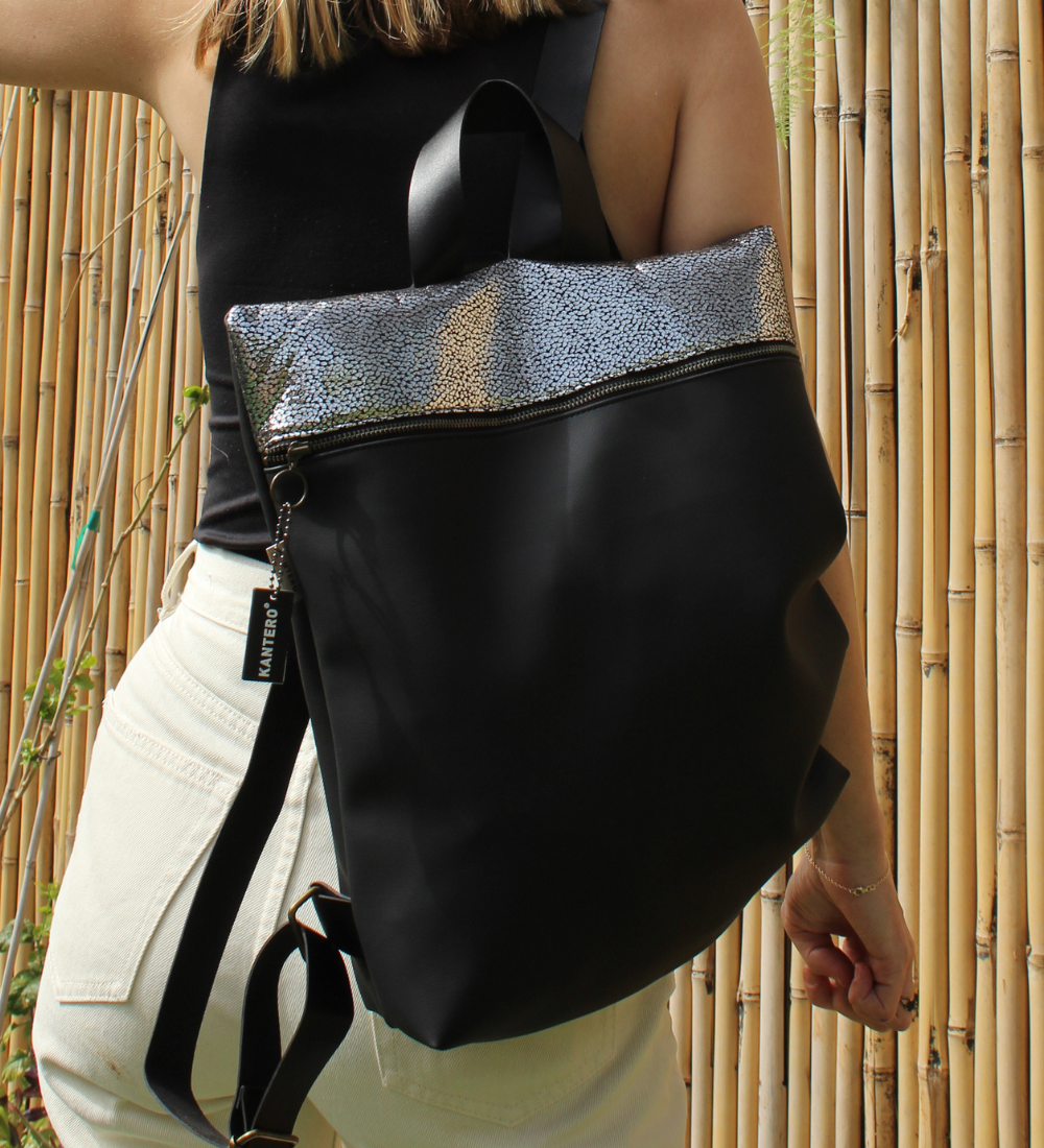 מלבן נצנצים כסוף כהה ושחור