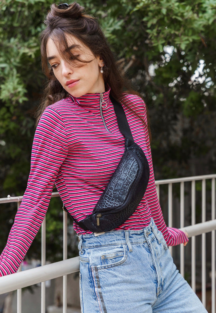 פאוץ' קלאסי תנין שחור