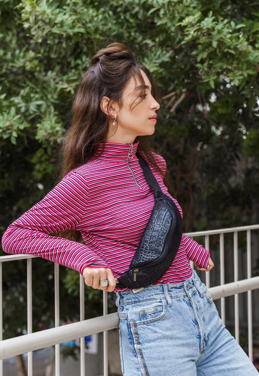 פאוץ' קלאסי תנין שחור