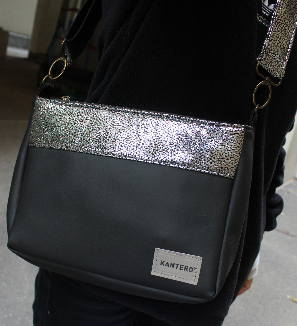 תיק צד SLIDE -נצנצים כסוף כהה ושחור