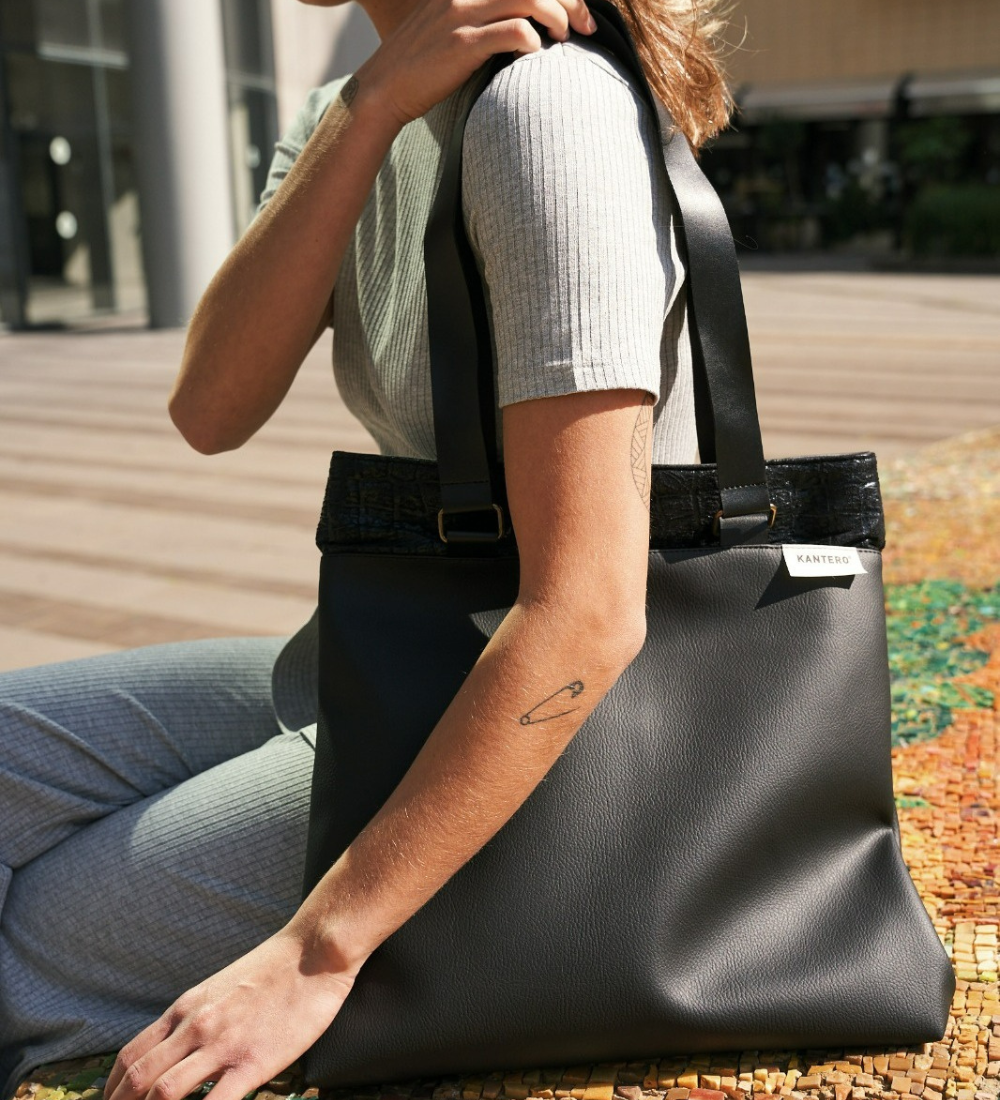 תיק כתף הדפס תנין שחור ושחור