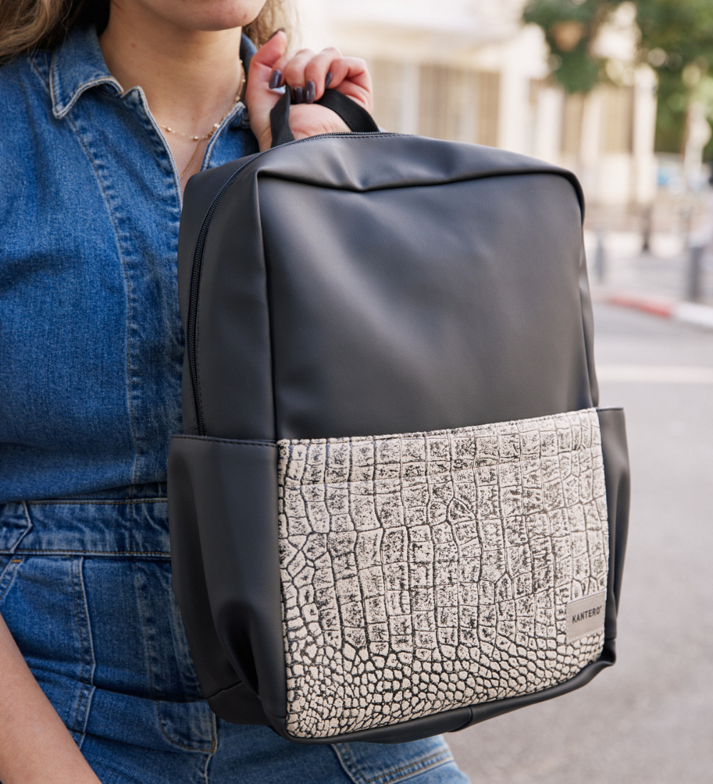 תיק גב וייז הדפס תנין ושחור