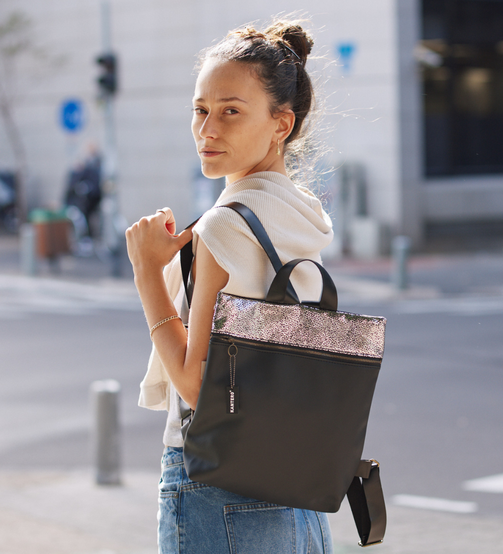 מיני מלבן נצנצים כסוף כהה ושחור