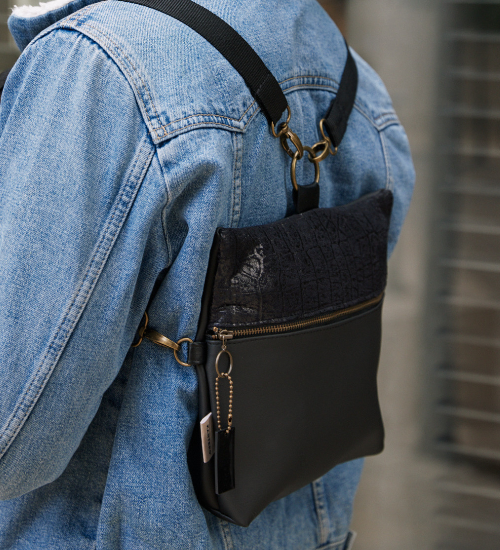 ⁨מיני 4 ב-1 הדפס תנין שחור ושחור ⁩