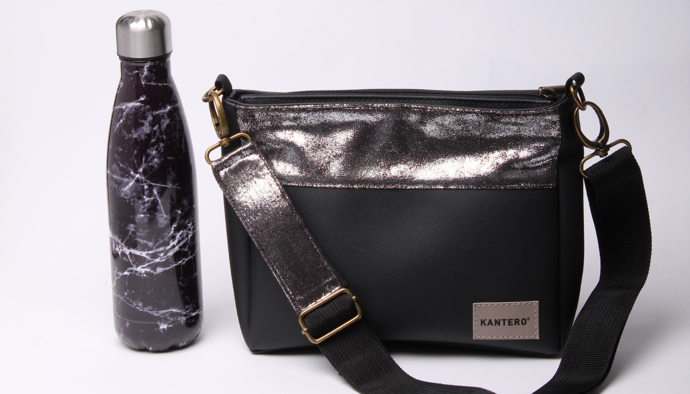 תיק צד SLIDE-כסוף משופשף ושחור